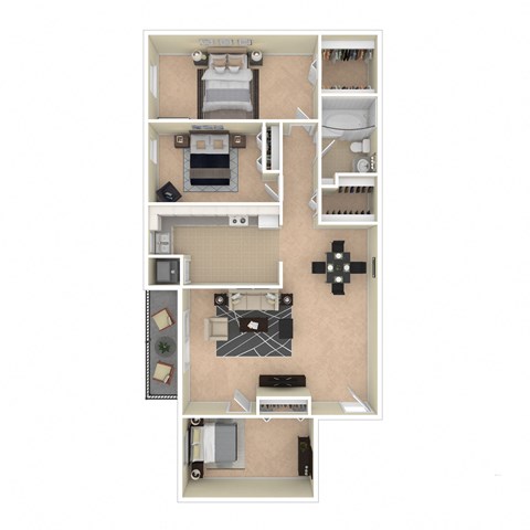 Floor plan for 3 beds, 1.5 baths, 900 sqft